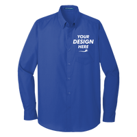 Port Authority Long Sleeve Carefree Poplin Shirt, True Royal, Front view, Mockup