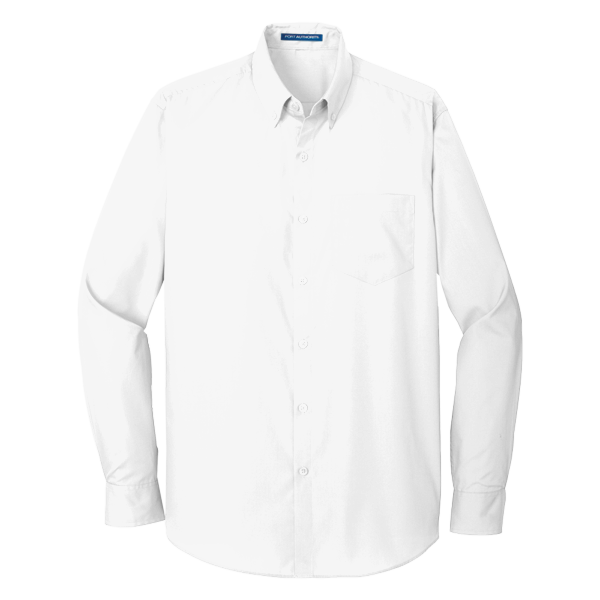 Port Authority Long Sleeve Carefree Poplin Shirt, White, Front view