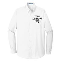 Port Authority Long Sleeve Carefree Poplin Shirt, White, Front view, Mockup