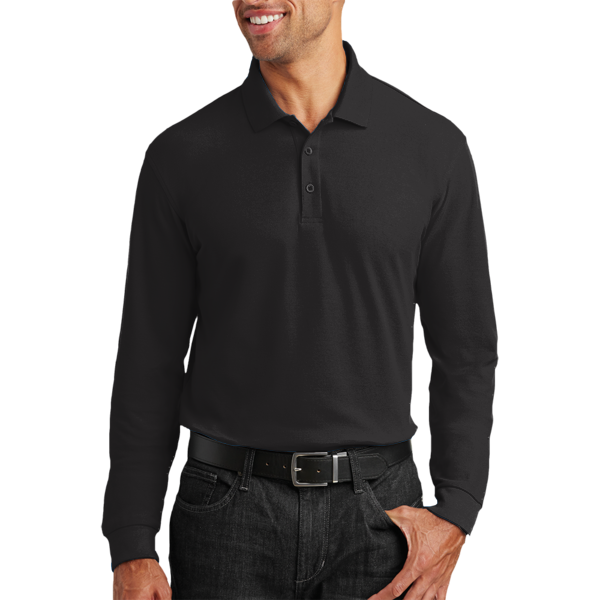 Port Authority Long Sleeve Core Classic Pique Polo, Deep Black, Front view