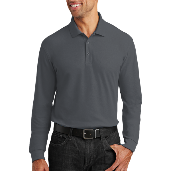 Port Authority Long Sleeve Core Classic Pique Polo, Graphite, Front view