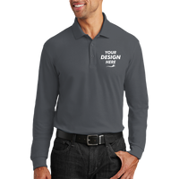 Port Authority Long Sleeve Core Classic Pique Polo, Graphite, Front view, Mockup