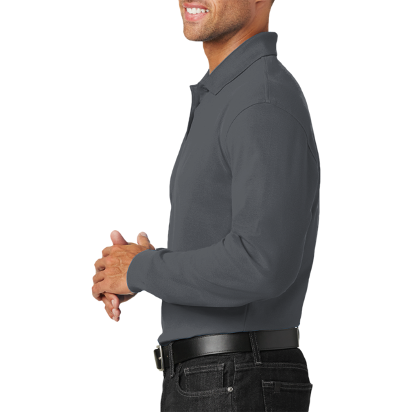 Port Authority Long Sleeve Core Classic Pique Polo, Graphite, Left Sleeve view