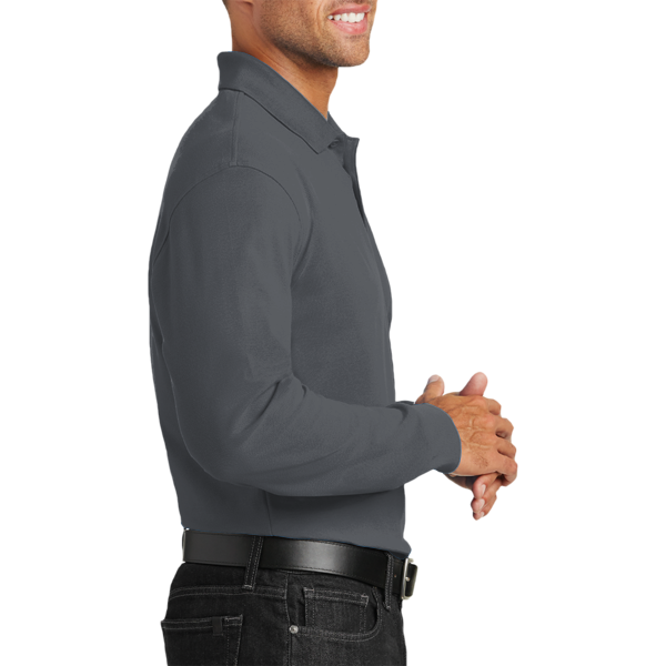 Port Authority Long Sleeve Core Classic Pique Polo, Graphite, Right Sleeve view