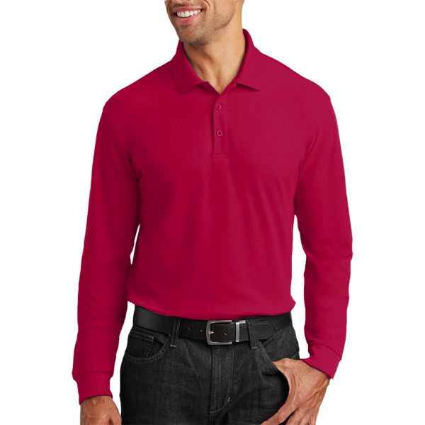 Port Authority Long Sleeve Core Classic Pique Polo, Rich Red, Front view