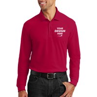Port Authority Long Sleeve Core Classic Pique Polo, Rich Red, Front view, Mockup