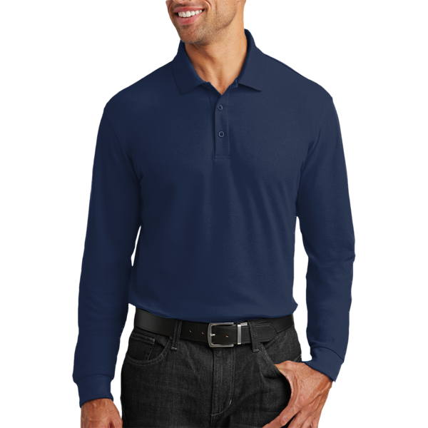 Port Authority Long Sleeve Core Classic Pique Polo, River Blue Navy, Front view