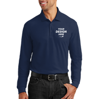 Port Authority Long Sleeve Core Classic Pique Polo, River Blue Navy, Front view, Mockup