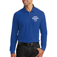 Port Authority Long Sleeve Core Classic Pique Polo, True Royal, Front view, Mockup