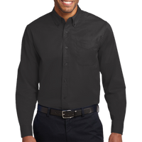 Port Authority Long Sleeve Easy Care Shirt, Black / Light Stone, Front view
