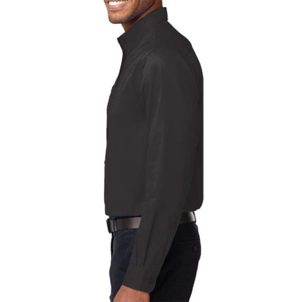 Port Authority Long Sleeve Easy Care Shirt, Black / Light Stone, Left Sleeve view