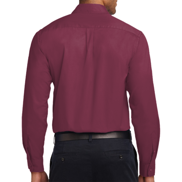 Port Authority Long Sleeve Easy Care Shirt, Burgundy / Light Stone, Back view