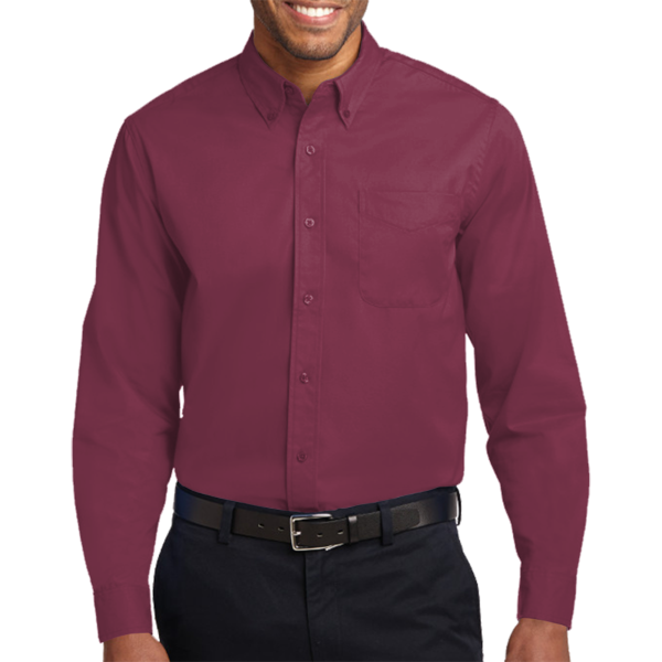 Port Authority Long Sleeve Easy Care Shirt, Burgundy / Light Stone, Front view