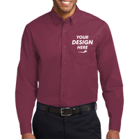 Port Authority Long Sleeve Easy Care Shirt, Burgundy / Light Stone, Front view, Mockup