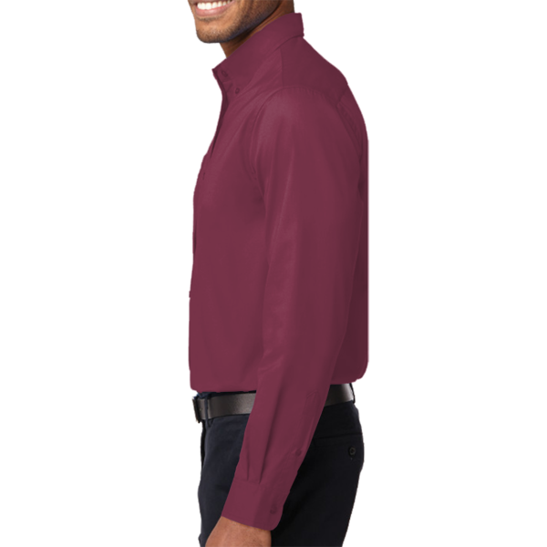 Port Authority Long Sleeve Easy Care Shirt, Burgundy / Light Stone, Left Sleeve view