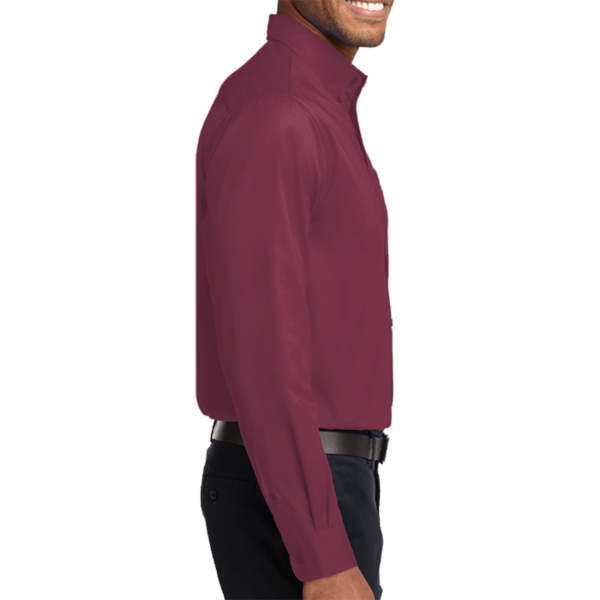 Port Authority Long Sleeve Easy Care Shirt, Burgundy / Light Stone, Right Sleeve view