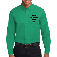 Port Authority Long Sleeve Easy Care Shirt, Court Green / Court Green, Front view, Mockup