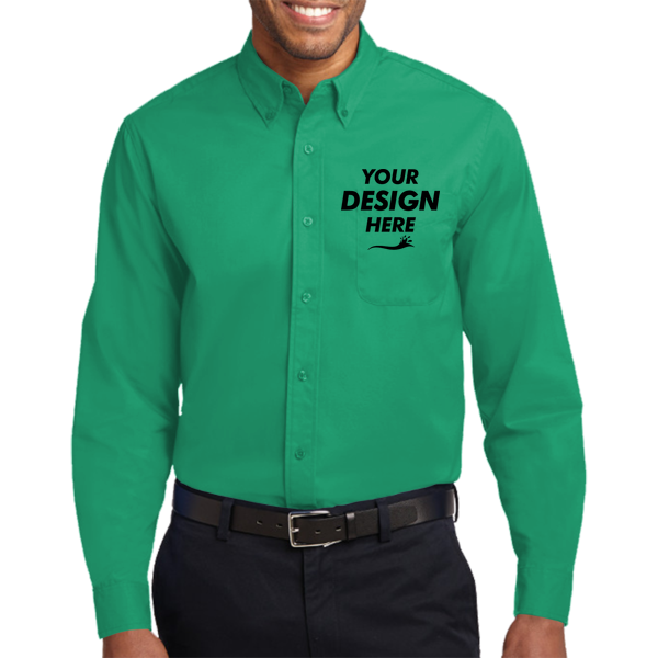 Port Authority Long Sleeve Easy Care Shirt, Court Green / Court Green, Front view, Mockup