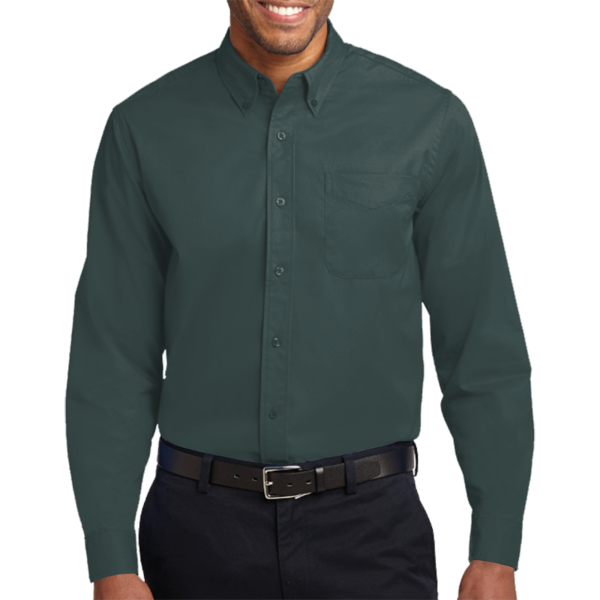 Port Authority Long Sleeve Easy Care Shirt, Dark Green / Navy, Front view