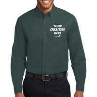 Port Authority Long Sleeve Easy Care Shirt, Dark Green / Navy, Front view, Mockup
