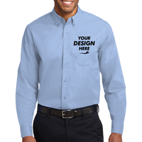 Port Authority Long Sleeve Easy Care Shirt, Light Blue / Light Stone, Front view, Mockup
