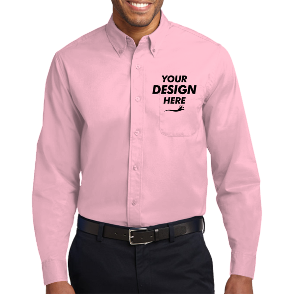 Port Authority Long Sleeve Easy Care Shirt, Light Pink / Light Pink, Front view, Mockup