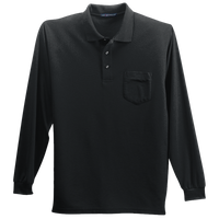 Port Authority Long Sleeve Silk Touch Polo with Pocket, Black, Front view