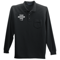 Port Authority Long Sleeve Silk Touch Polo with Pocket, Black, Front view, Mockup