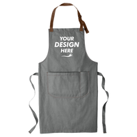Port Authority Market Full Length Bib Apron, Ash Grey, Front view, Mockup