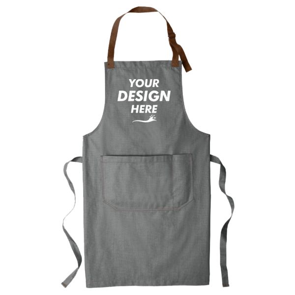 Port Authority Market Full Length Bib Apron, Ash Grey, Front view, Mockup