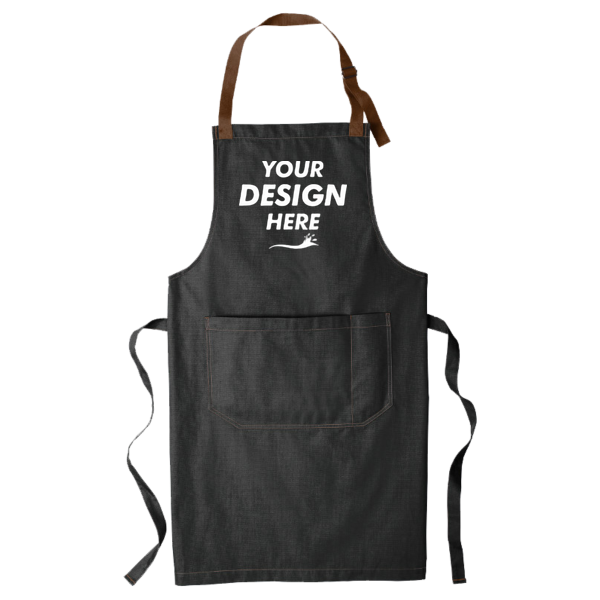 Port Authority Market Full Length Bib Apron, Dark Midnight, Front view, Mockup