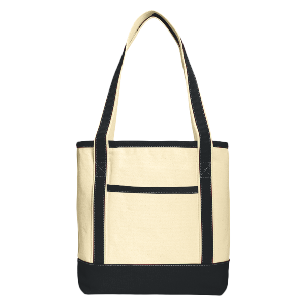 Port Authority Medium Cotton Canvas Tote, Natural / Black, Front view