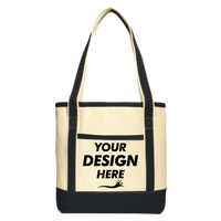 Port Authority Medium Cotton Canvas Tote, Natural / Black, Front view, Mockup