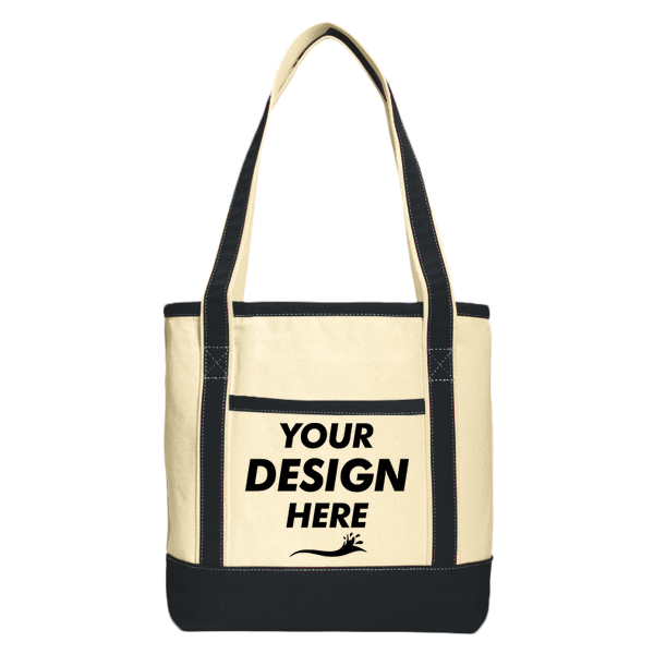 Port Authority Medium Cotton Canvas Tote, Natural / Black, Front view, Mockup
