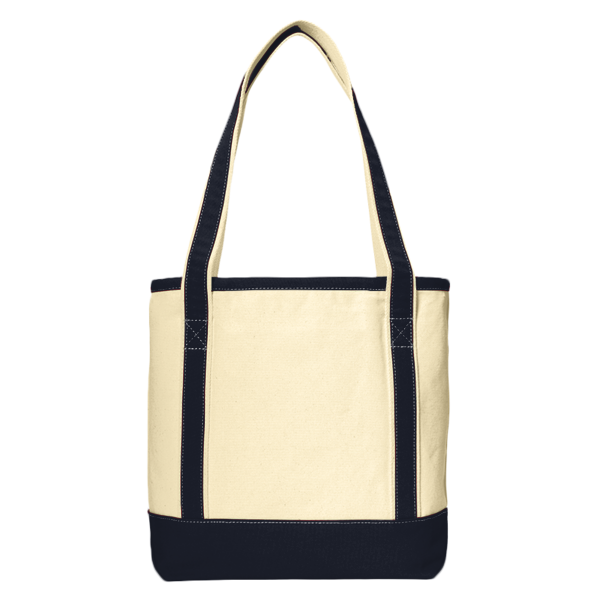 Port Authority Medium Cotton Canvas Tote, Natural / Navy, Back view
