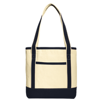 Port Authority Medium Cotton Canvas Tote, Natural / Navy, Front view