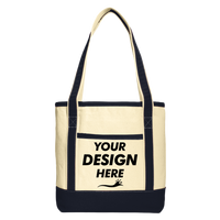 Port Authority Medium Cotton Canvas Tote, Natural / Navy, Front view, Mockup