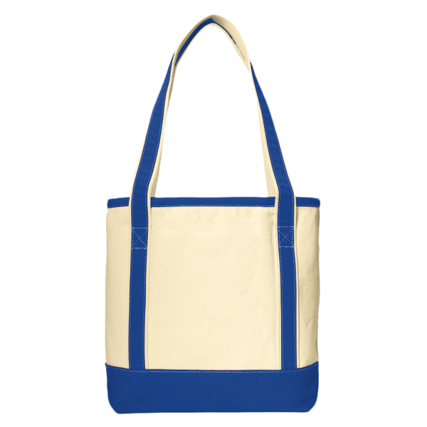 Port Authority Medium Cotton Canvas Tote, Natural / True Royal, Back view