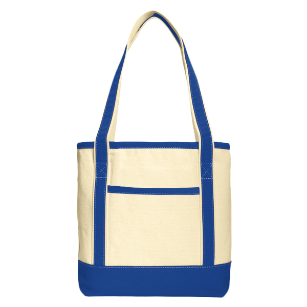 Port Authority Medium Cotton Canvas Tote, Natural / True Royal, Front view