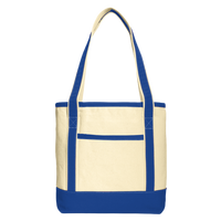 Port Authority Medium Cotton Canvas Tote, Natural / True Royal, Front view
