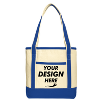 Port Authority Medium Cotton Canvas Tote, Natural / True Royal, Front view, Mockup