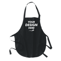 Port Authority Medium Length Apron with Pouch Pockets, Black, Front view, Mockup