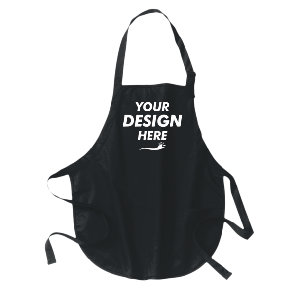 Port Authority Medium Length Apron with Pouch Pockets, Black, Front view, Mockup