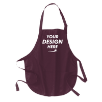 Port Authority Medium Length Apron with Pouch Pockets, Maroon, Front view, Mockup