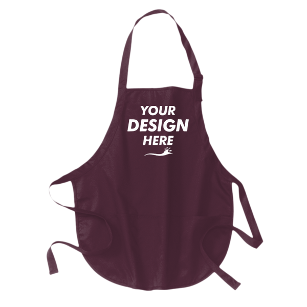Port Authority Medium Length Apron with Pouch Pockets, Maroon, Front view, Mockup