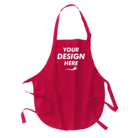 Port Authority Medium Length Apron with Pouch Pockets, Red, Front view, Mockup