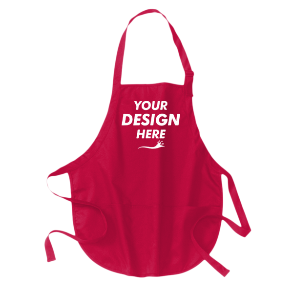 Port Authority Medium Length Apron with Pouch Pockets, Red, Front view, Mockup