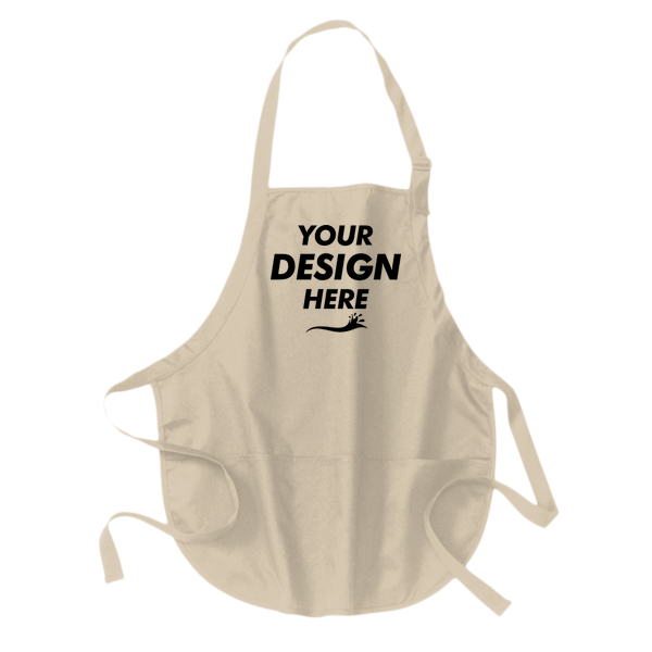 Port Authority Medium Length Apron with Pouch Pockets, Stone, Front view, Mockup