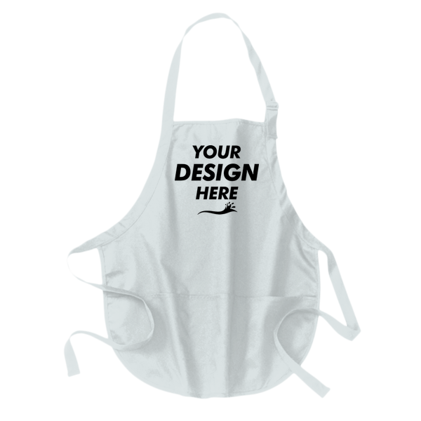 Port Authority Medium Length Apron with Pouch Pockets, White, Front view, Mockup