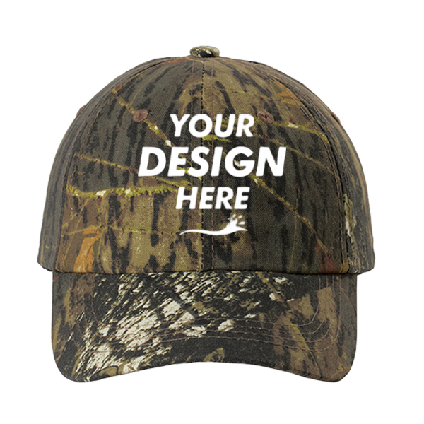 Port Authority Pro Camouflage Series Garment Washed Cap, Mossy Oak New Break-Up, Front view, Mockup